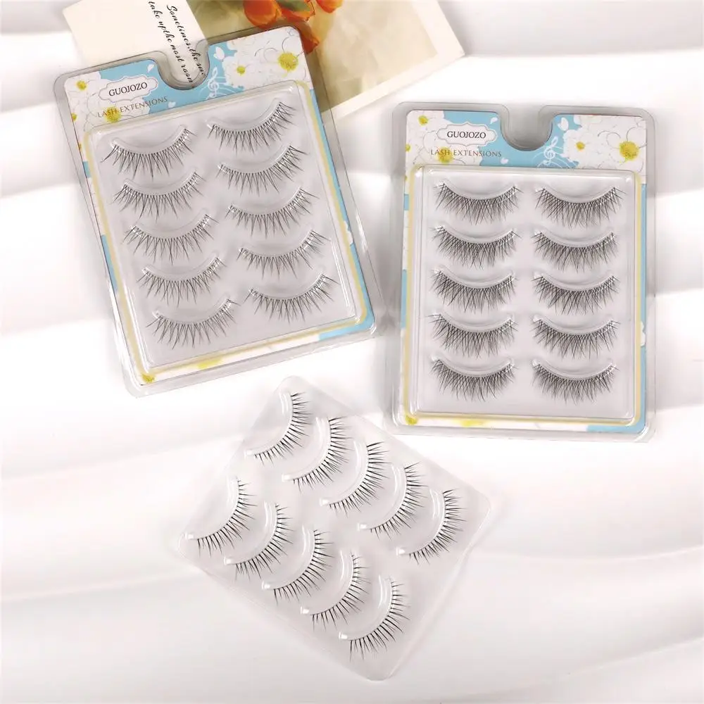 5Pairs Falsche Wimpern Kreuz Natur Wimpern Langes Weiches Haar Klarer Stiel Wimpernverlängerung Wiederverwendbare Kosmetik Schönheit Augen Make-Up Liefert