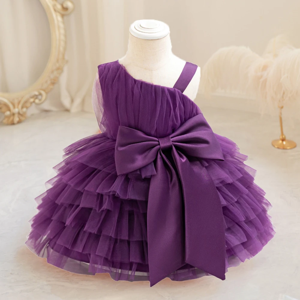 

Toddler Girls 1st Birthday Party Dresses Big Bow Baby Baptism Tulle Kids Wedding Princess Dress for Girls Evening Bridemaid Gown