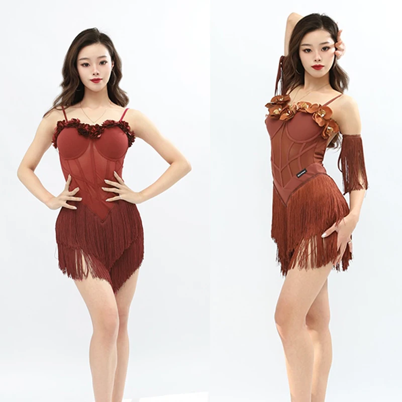 5 Colors Chacha Latin Dance Tassels Dress Women'S Samba Latin Dance Competition Costume Adults Performance Dresses SL11342