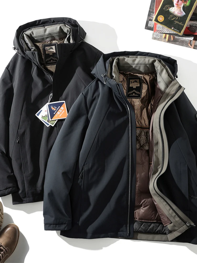 

Мужская модная куртка-трансформер премиум-класса с капюшоном и наполнителем из кроличьего меха, осенне-зимняя, с отстегивающейся внутренней частью из гусиного пуха, 5 способов ношения