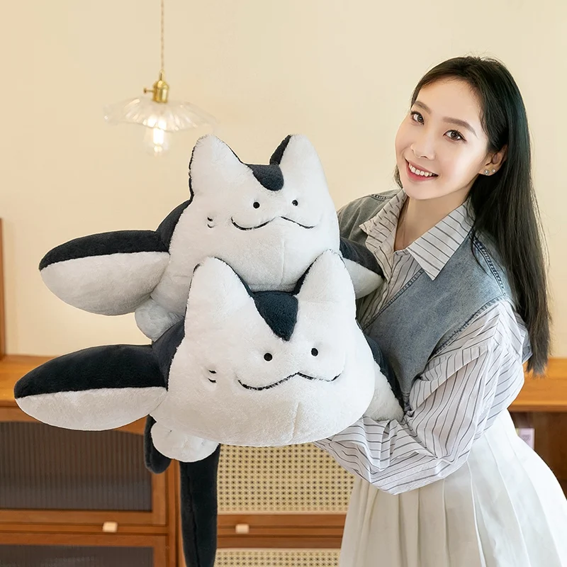 

Kawaii Creative Manta Ray Fish Cat Plush Toys Soft Stuffed Fish Plushies Throw Pillow Sofa Cushion Fluffly Kitten for Kids Gifts