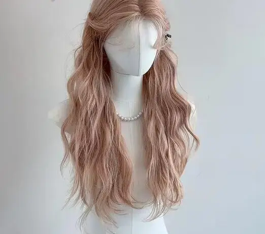 Groenachtig Hout Grijs Roze Pruik Lange Body Wave Lace Front Pruik Voor Vrouw Cosplay Hittebestendige Synthetische Kant Front Pruik