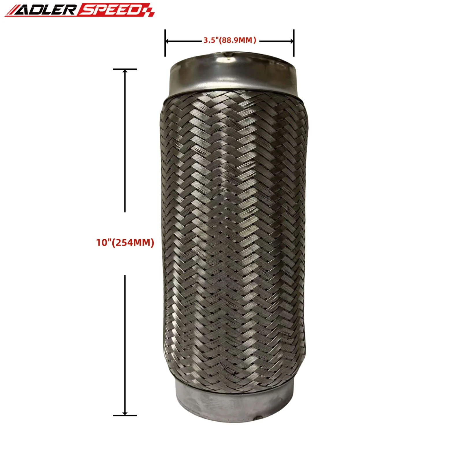 

3.5" (88.9MM）ID Exhaust Flex Pipe 10" Length Heavy Duty Stainless Coupling Interlock Bellows+Interlock+Out braid
