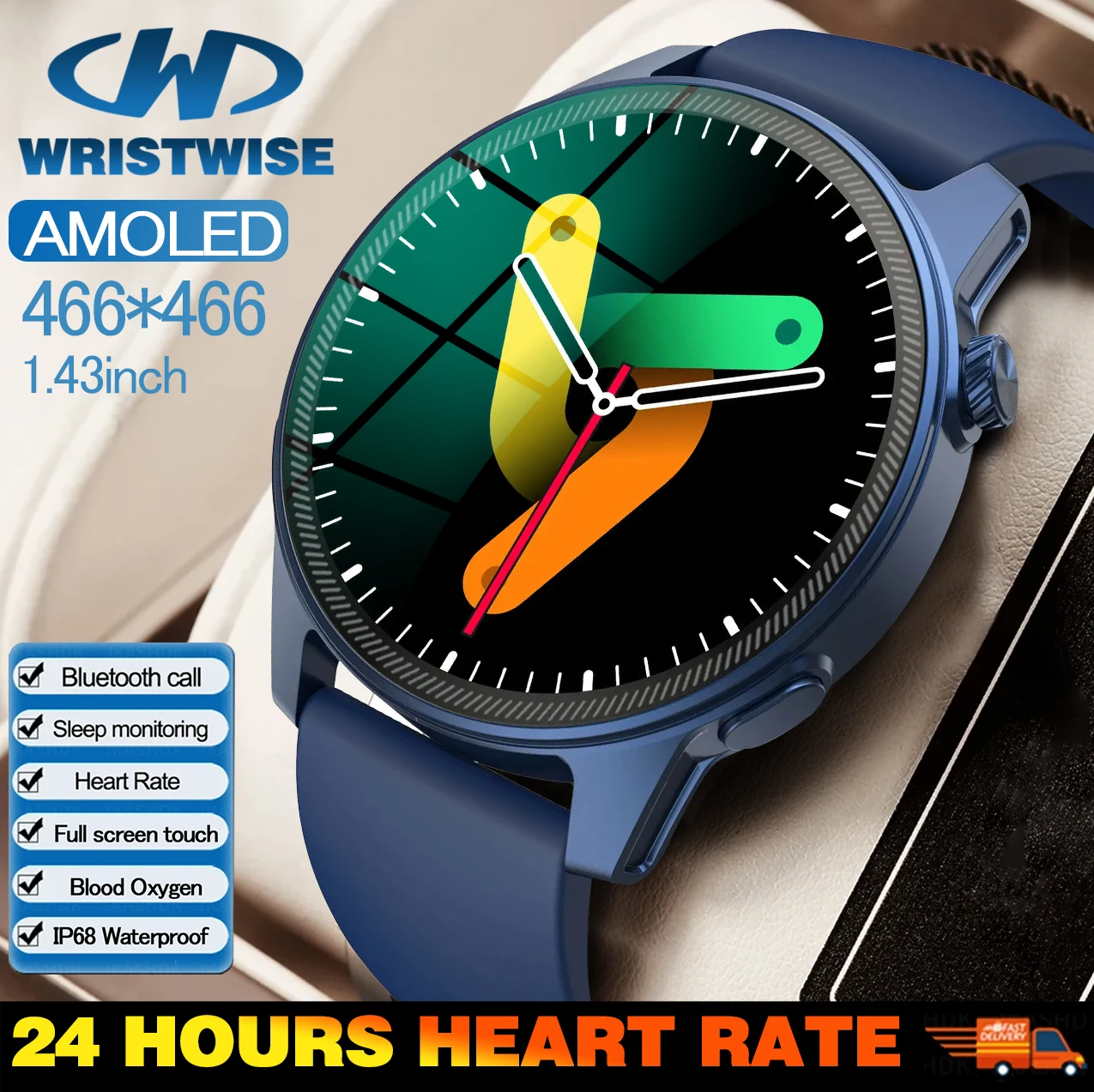 New 1.43-inch AMOLED round screen Bluetooth call smartwatch infrared monitoring blood oxygen intelligent health watch for men