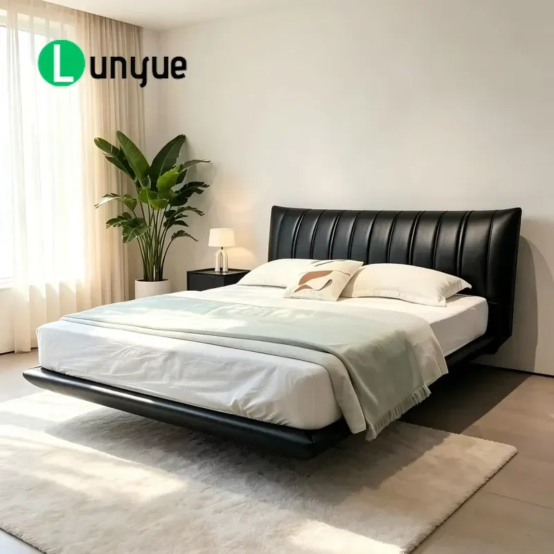 Modern Luxury Leather Double Bed Steel Frame Soft Comfortable Minimalist Design Latest Style Bedroom Furniture for Apartment