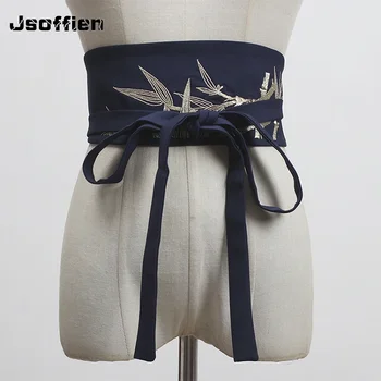 Japonês bordado estilo vintage cintura cummerbunds mulher espartilho largo vestido yukata acessórios haori obi yukata cintura