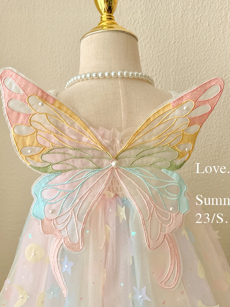 여아 나비 무지개 드레스 여름 신상 요정 공주 스커트 메쉬 통학 한국 스타일 민소매 단색