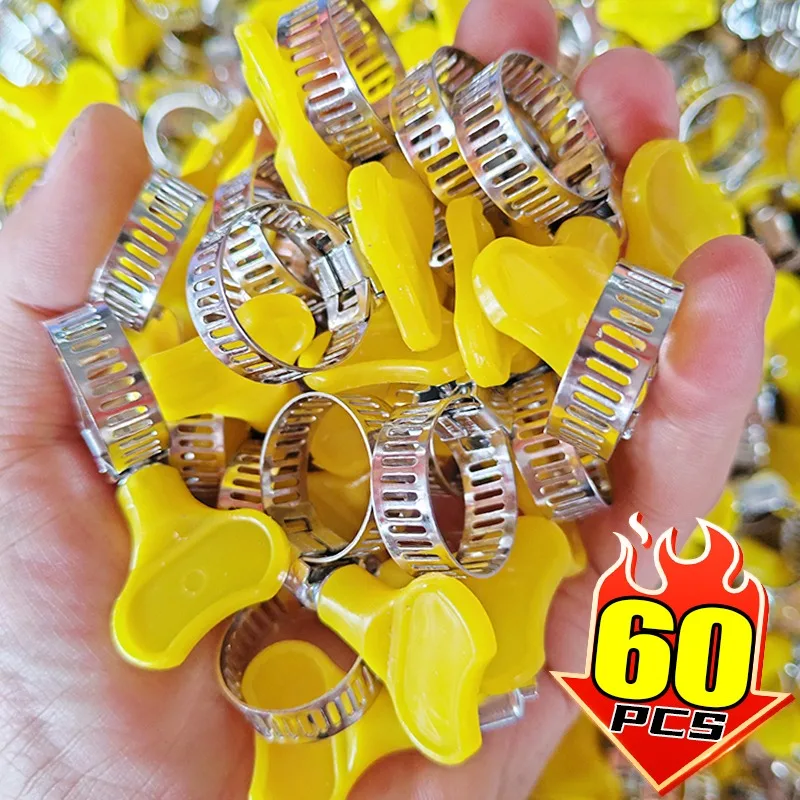 60/10 قطعة قابل للتعديل خرطوم المشابك مشبك أنابيب مقبض بلاستيكي أصفر اليد تدوير خرطوم الوقود كليب انبوب ماء السحابات المشابك 16-25 مللي متر