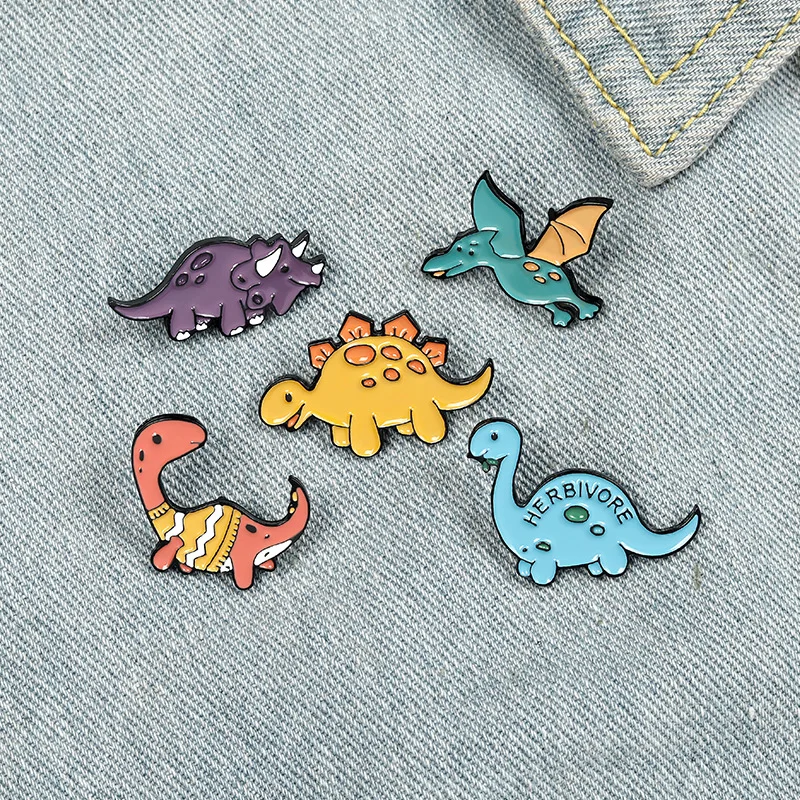 Cartoon Herbivore Enamel Pins Dinosaur Park Brooches Adventure Animals Lapel Badges Backpacks Clothes Jewelry Gift for Friends