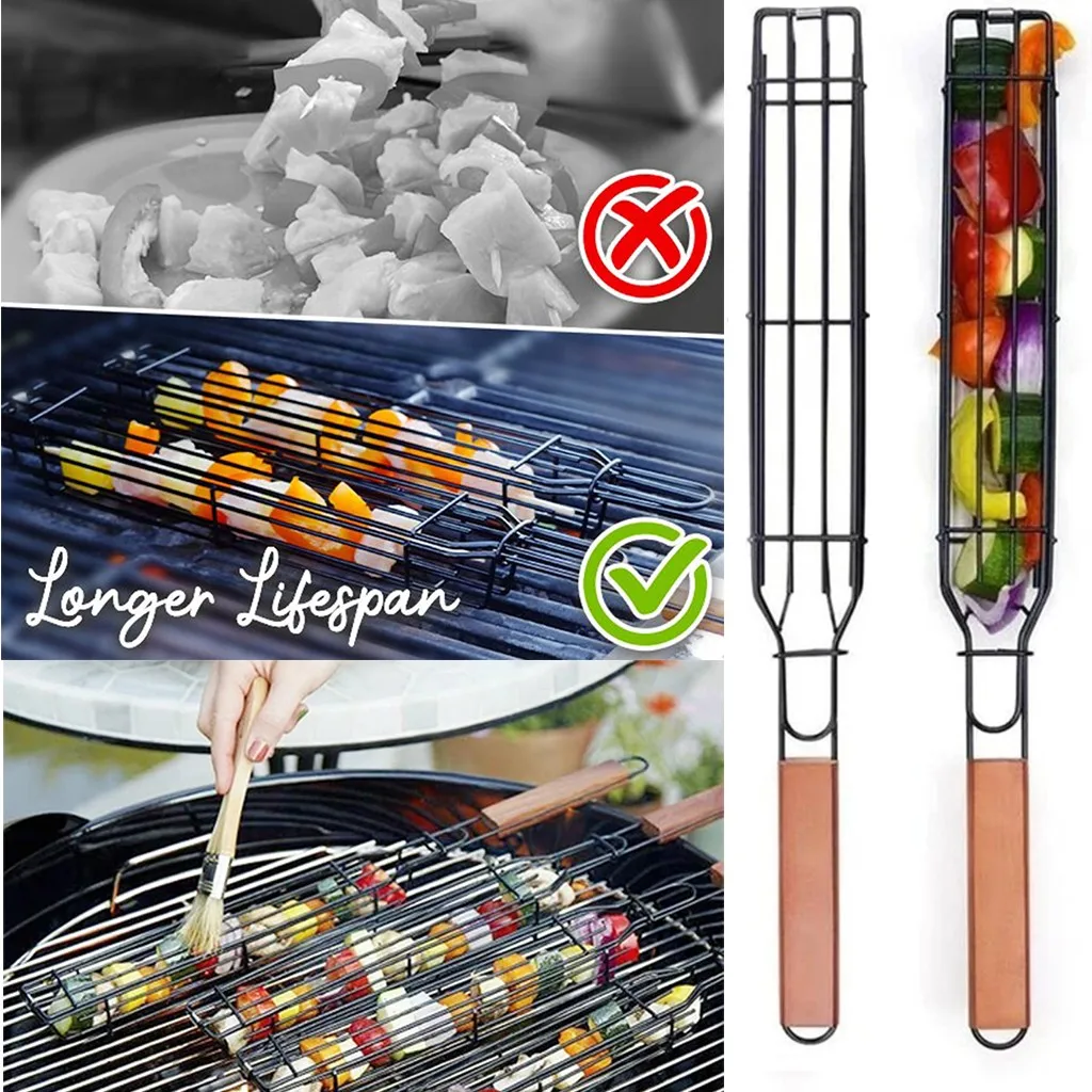 Kebab Grilling Basket & Grilling Skewers Stainless Steel Kabob Basket for Veggies Shrimps Grilling Baskets Barbecue Skewers