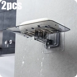 2pcs Soap Rack No Drilling Wall Mounted Double Layer Soap Holder Soap Sponge Dish Bathroom Accessories Soap Dishes Self Adhesive