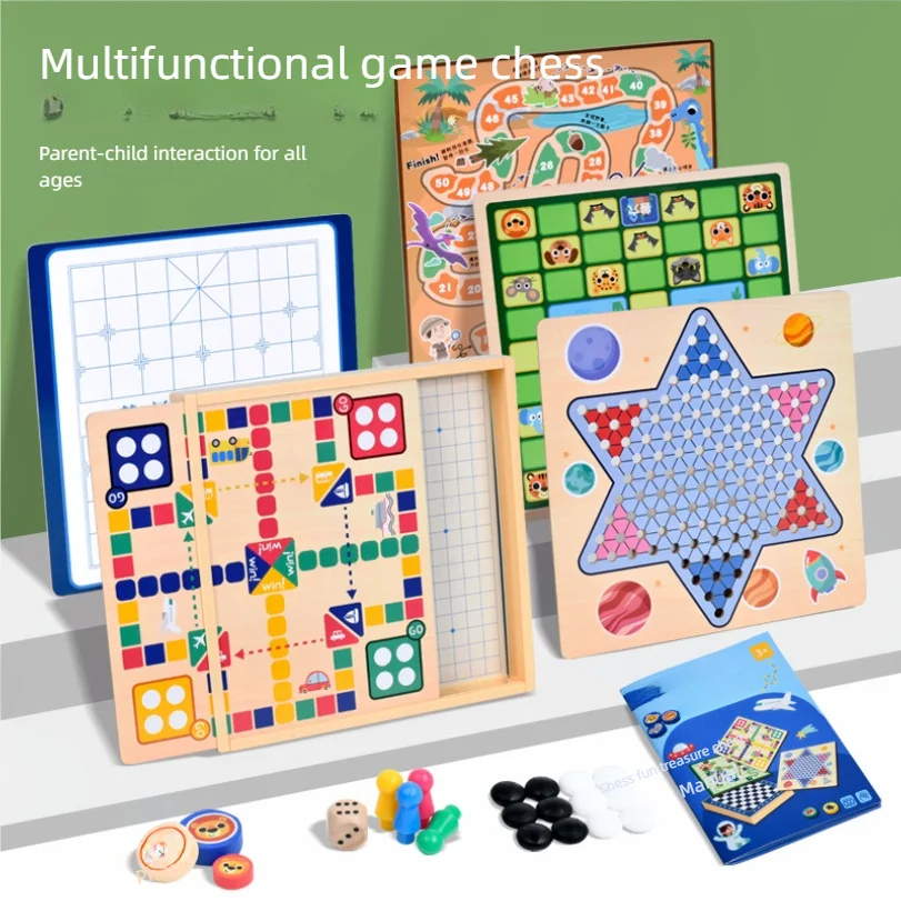 

Cross-border Multi-functional Chessboard A combination Of Chinese Checkers Gobang And Snakes And Ladders A Wooden Educational To