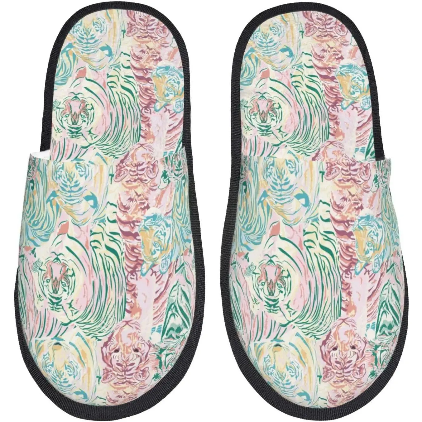 

Watercolor Tiger Print Women'S Fuzzy Slip On Indoor Outdoor Winter House Slippers Wonderful Time Warm Furry Slippers