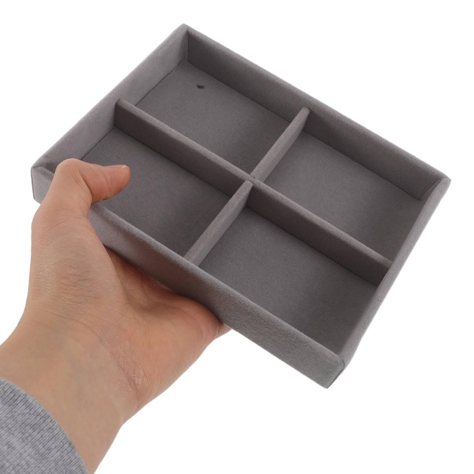 

Серый органайзер для украшений с 4 отделениями, маленький футляр для хранения серег, кулонов, колец, портативный демонстрационный кейс для дома и путешествий