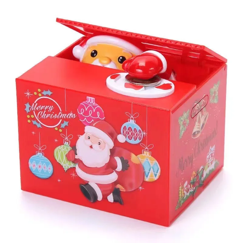 Caja de dinero de ahorro de Navidad, broma musical, volar dinero de Papá Noel, hucha, tarro de almacenamiento de monedas, regalos navideños no incluidos