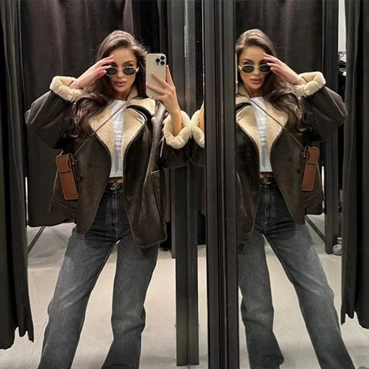 Women Winter Fur Integrated Warm Jacket Fur Coat 2025 New Women Warm Thick Fur Coat Women Lapel Leather Jacket Women Cotton Coat