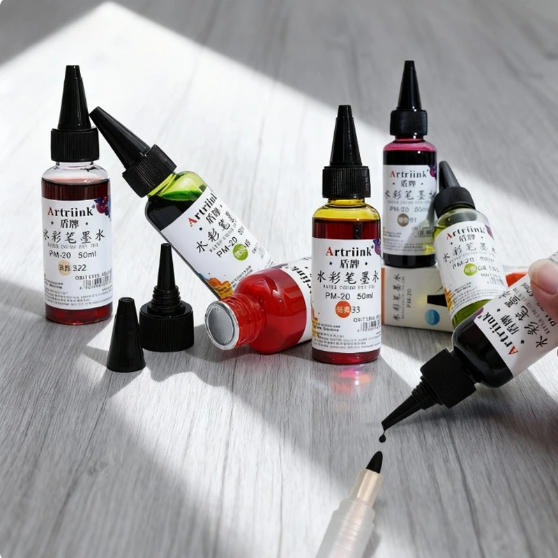 50ml Watercolor Pen Ink Replenishment Liquid Quick-drying Waterproof Easy To Add Ink Illustration Creation Handbook Calligraphy