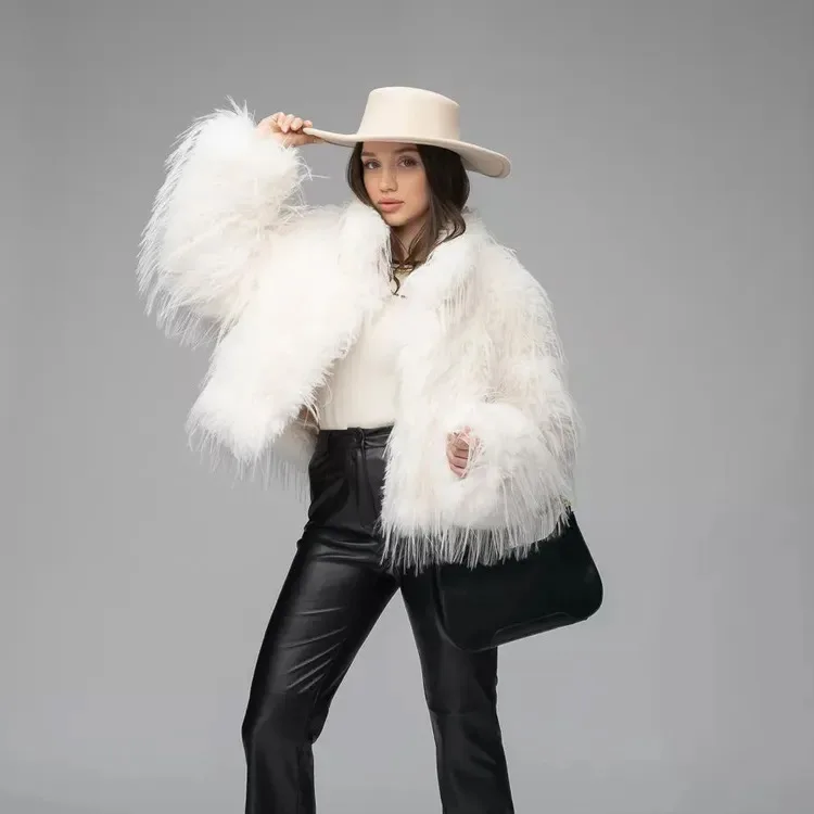 Femmes noir blanc couleur unie élégant décontracté à la mode en vrac à manches longues épaissir fausse fourrure manteaux femme hiver nouvelle mode vêtements
