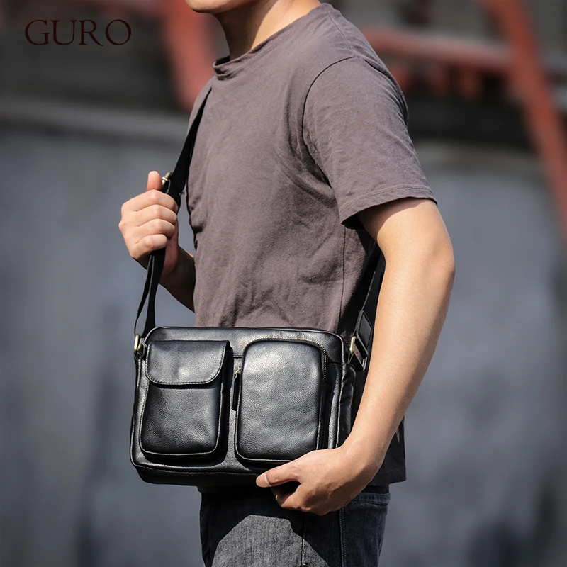 Men's Genuine Leather Shoulder Bag Casual Fashion Crossbody Bag Luxury Natural Cowhide Daily Messenger Bag Black Trend Satchels