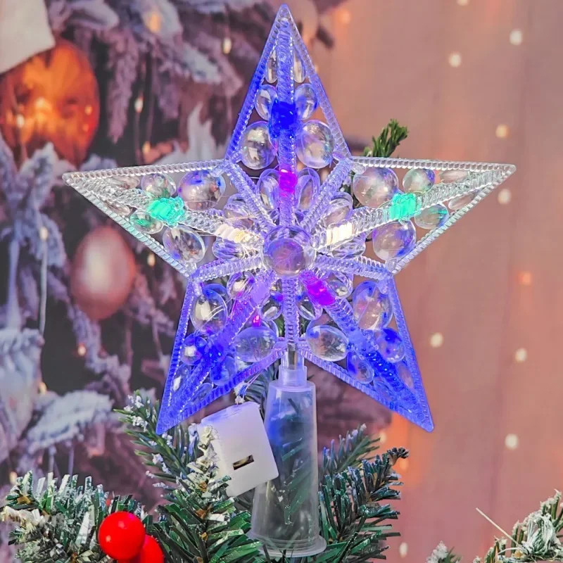 Five-Pointed Star LED Night Light, Xmas Tree Top Lamp, decoração de Natal, suprimentos brilhantes, festa de casamento, jardim