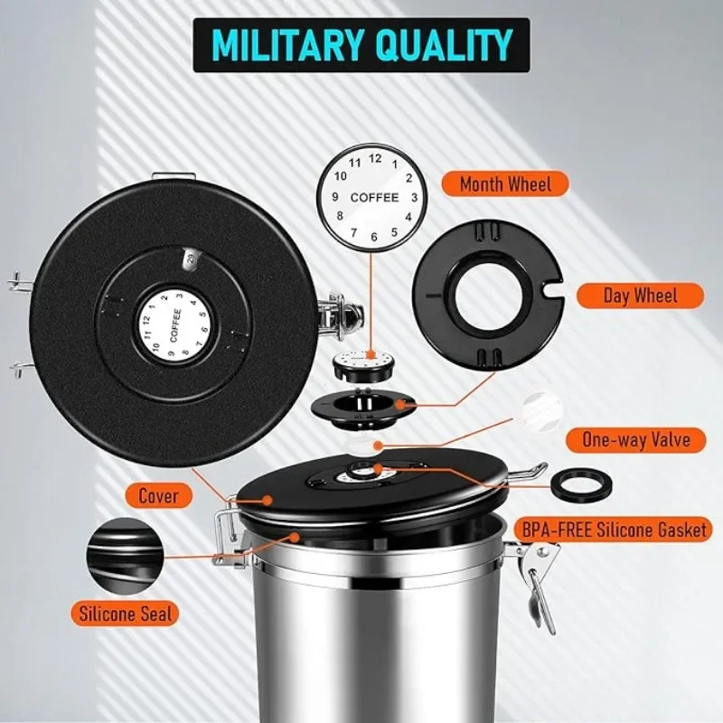Contenedor de almacenamiento de alimentos para cocina, lata de granos de acero inoxidable, caja de almacenamiento sellada para granos de café, herramientas de cocina frescas