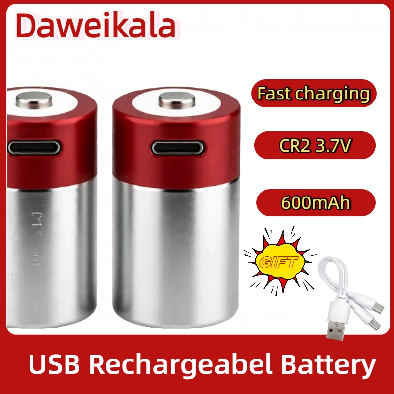2PCS 600mAh Rechargeable CR2 Lithium Battery for GPS Security System/Medical Devices Li-ion Camera Battery with Micro USB Port