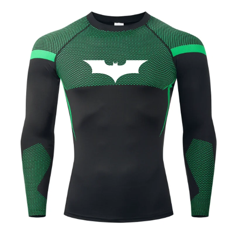 قمصان مضغوطة بأكمام طويلة مطبوعة على شكل خفاش للرجال في صالة الألعاب الرياضية والجري تي شيرت رياضي سريع الجفاف تي شيرت علوي للحماية من الطفح الجلدي #6