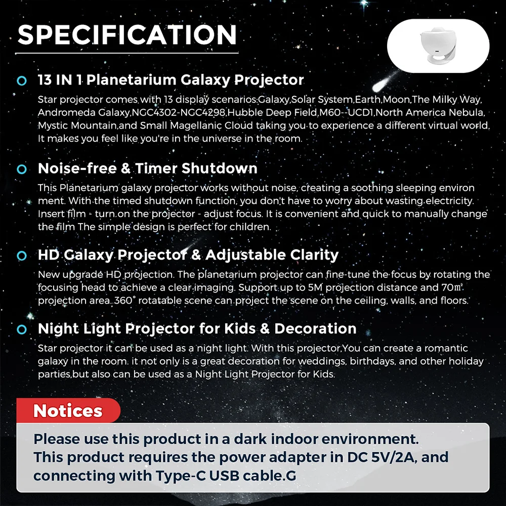 별이 빛나는 하늘 지구본 은하계 프로젝션 HD 야간 조명 화이트 플라네타륨 LED 램프 침실용 크리스마스 생일 파티 선물 USB 플러그