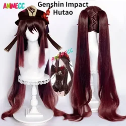 Genshin Impact Hutao Cosplay Wig Anime Game Hu Tao Chinese Style Costume Props Halloween Hat Accessories Christmas Wig+wig Cap