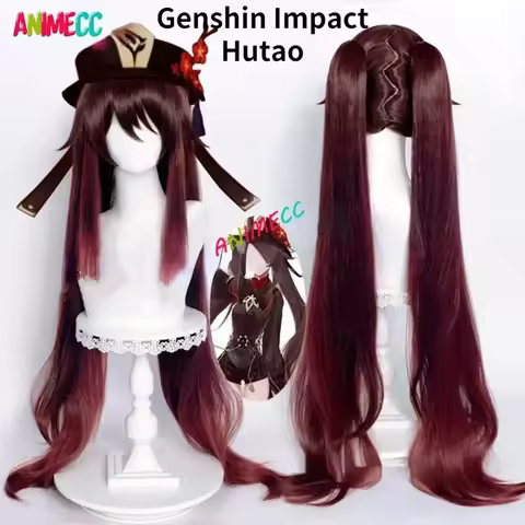 Genshin Impact Hutao Cosplay Wig Anime Game Hu Tao Chinese Style Costume Props Halloween Hat Accessories Christmas Wig+wig Cap