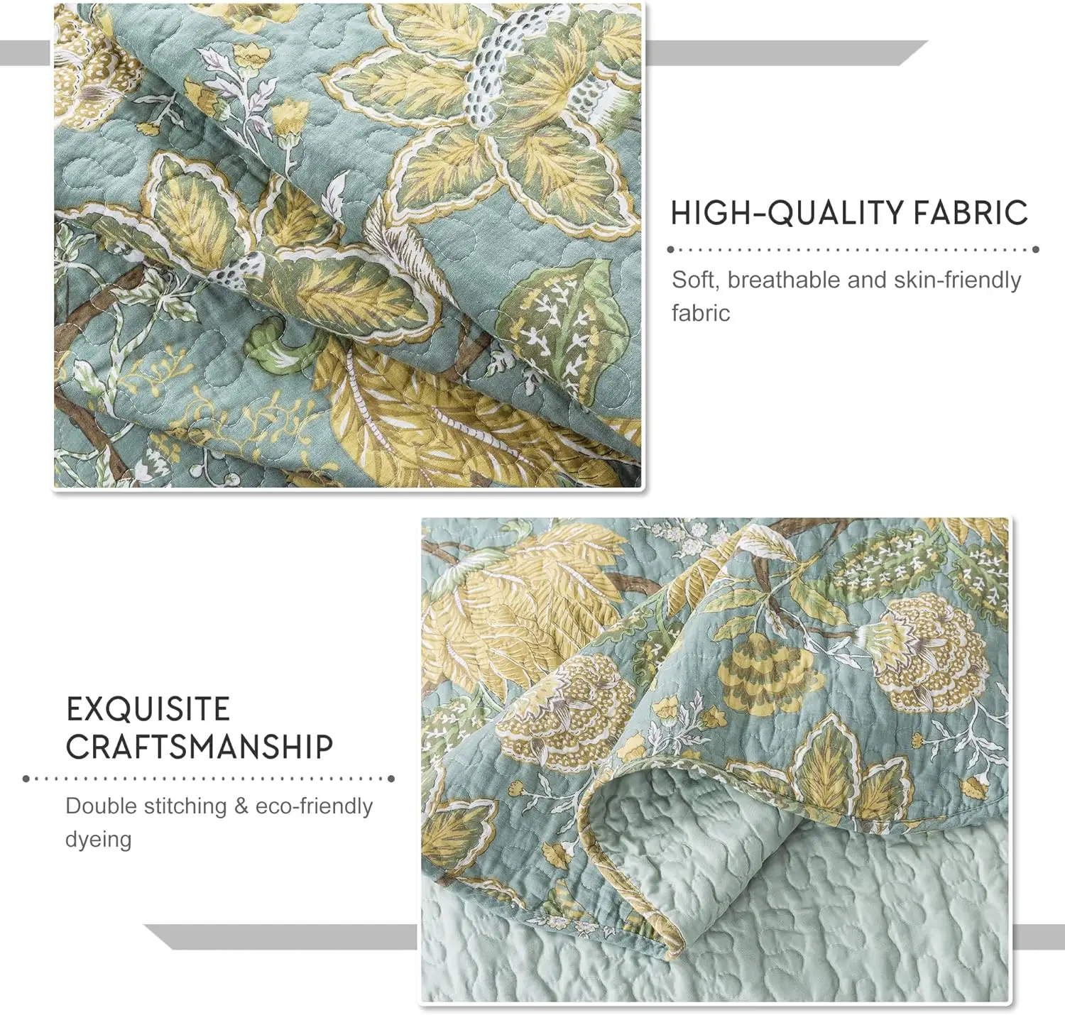 3-Piece Quilt Set Quilted Bedspread Cotton Coverlet Set Floral Printed Oversized Quilted Bedding Set with Shams for All S