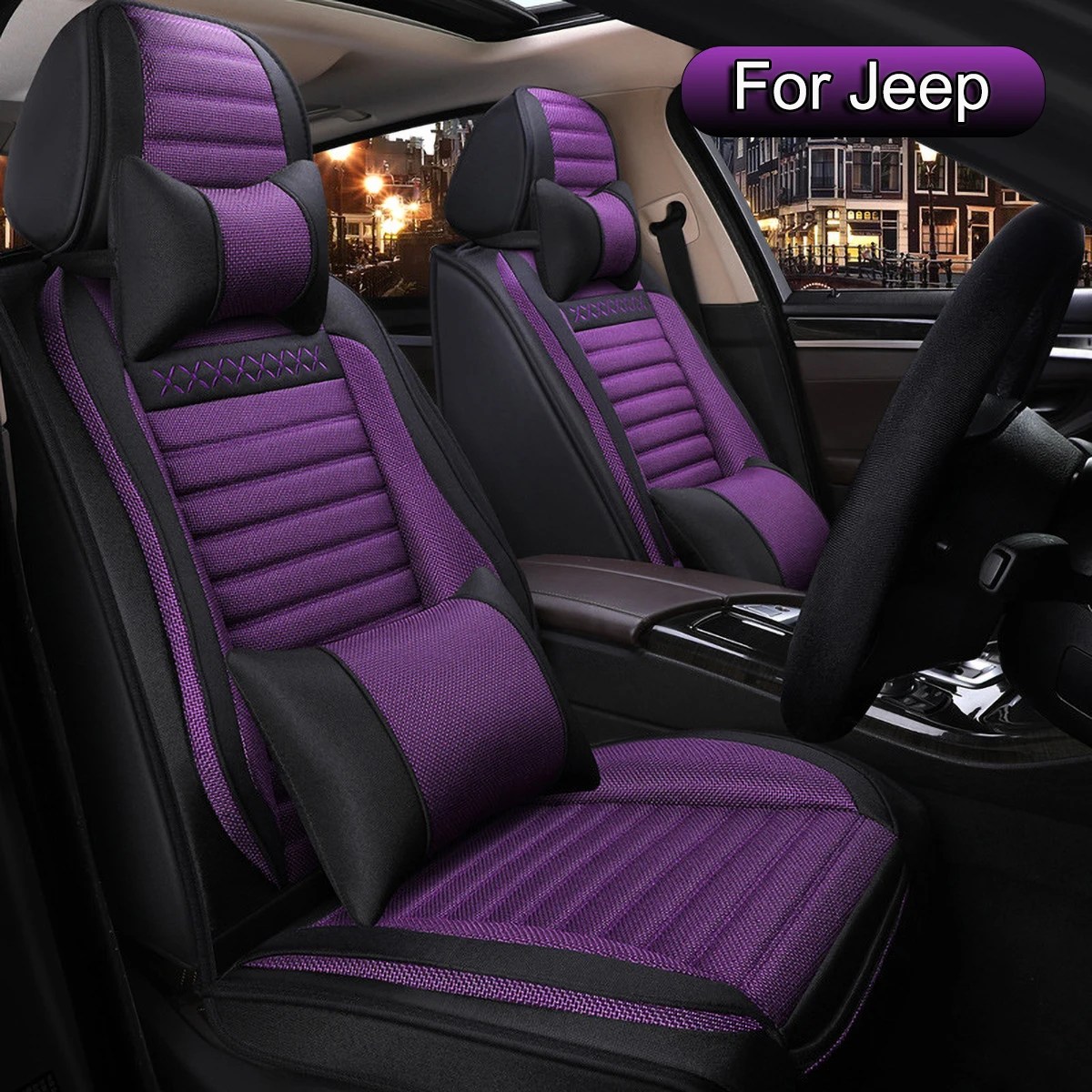 Premium Linen Car Seat Covers, for Jeep Grand Cherokee, Wrangler, Cherokee, Compass, Renegade, Patriot, Liberty, Full Coverage Airbag Compatible with Pillow