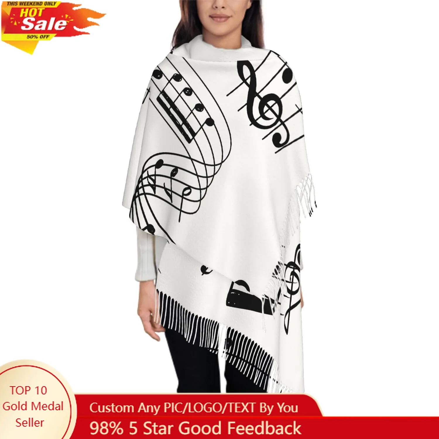 وشاح كبير الحجم للنساء، وشاح كلب البلدغ المبهج، أوشحة شرابة لخريف وشتاء، شال - 77.6 × 28.3 بوصة #1