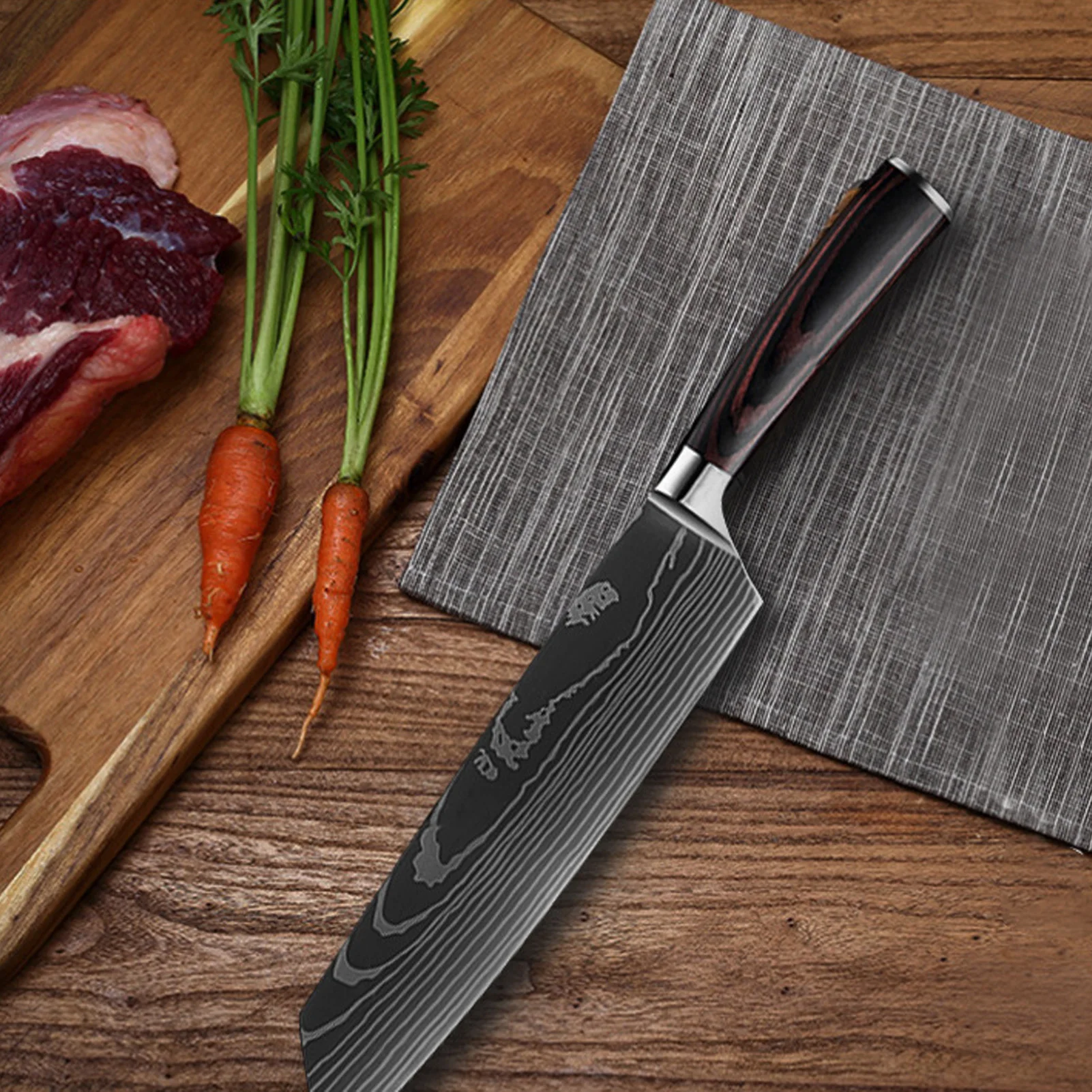 

Set Kitchen Cutter Set 5CR15 Stainless Steel Wood Handle Damascus Pattern Cooking Cutter Kit Cooking Cutter Set