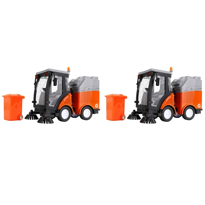 

2X Street Sweeper Truck With Light & Sound Effects - Friction Powered Wheels, Removable Garbage Can & Rotating Brushes