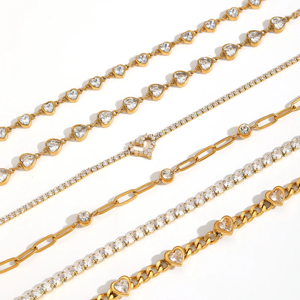 Zierliches Armband aus Edelstahl mit glänzendem Zirkon, 18K vergoldet, wasserdichter Schmuck, Geschenk für Frauen – Detail 4
