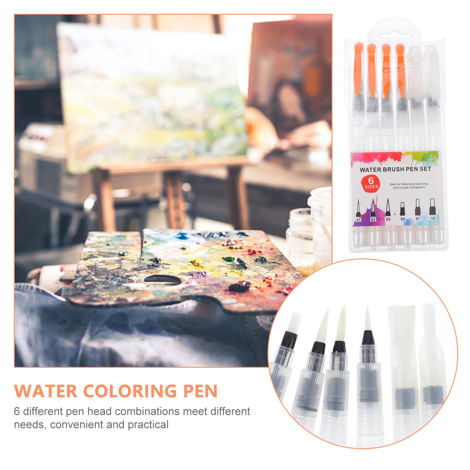 

6pcs Solid Pigment Water Brush Pen Durable Nylon Tip For Fine Line Drawing Blending Colors Watercolor Pencil Painting Brush
