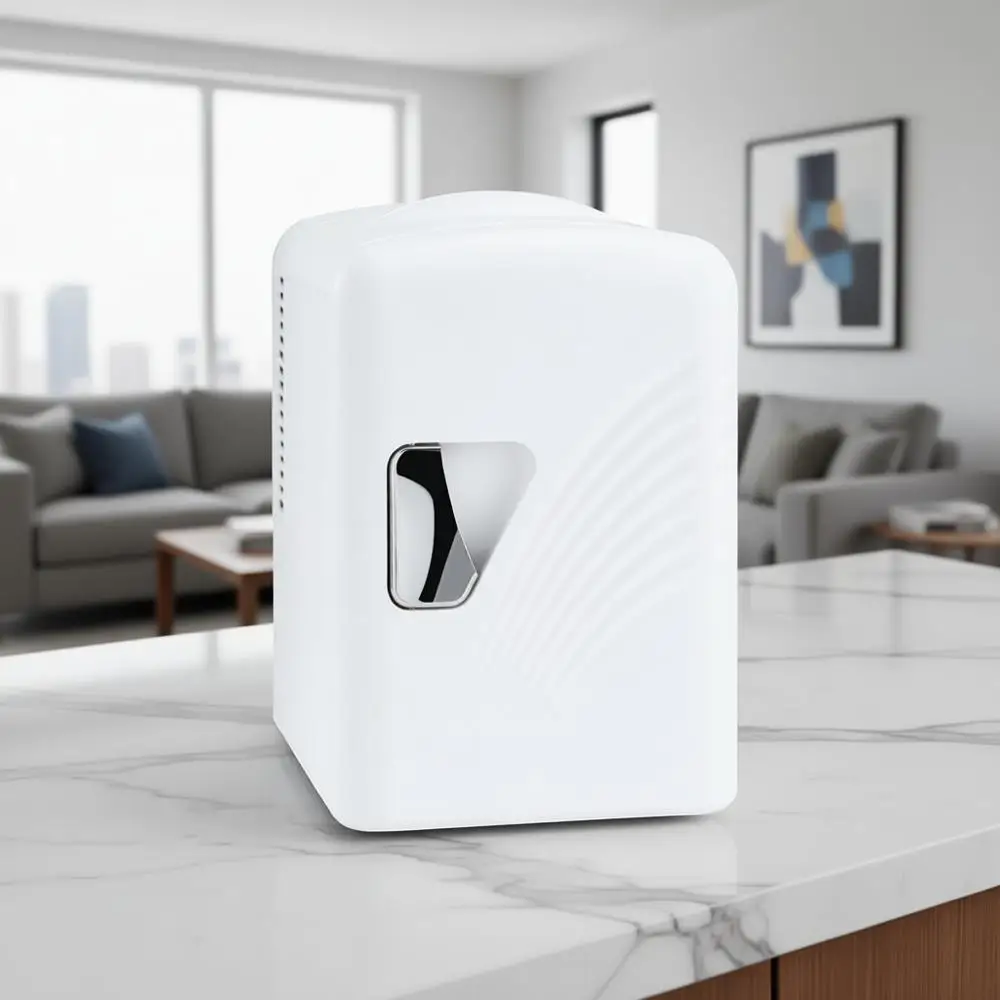 Mini Ridge Retro 4 Liter 6 Cans Tiny Ridge Compact Portable 4A Cooling Mini Refrigerator for Bedroom Car Office Dorm (White)