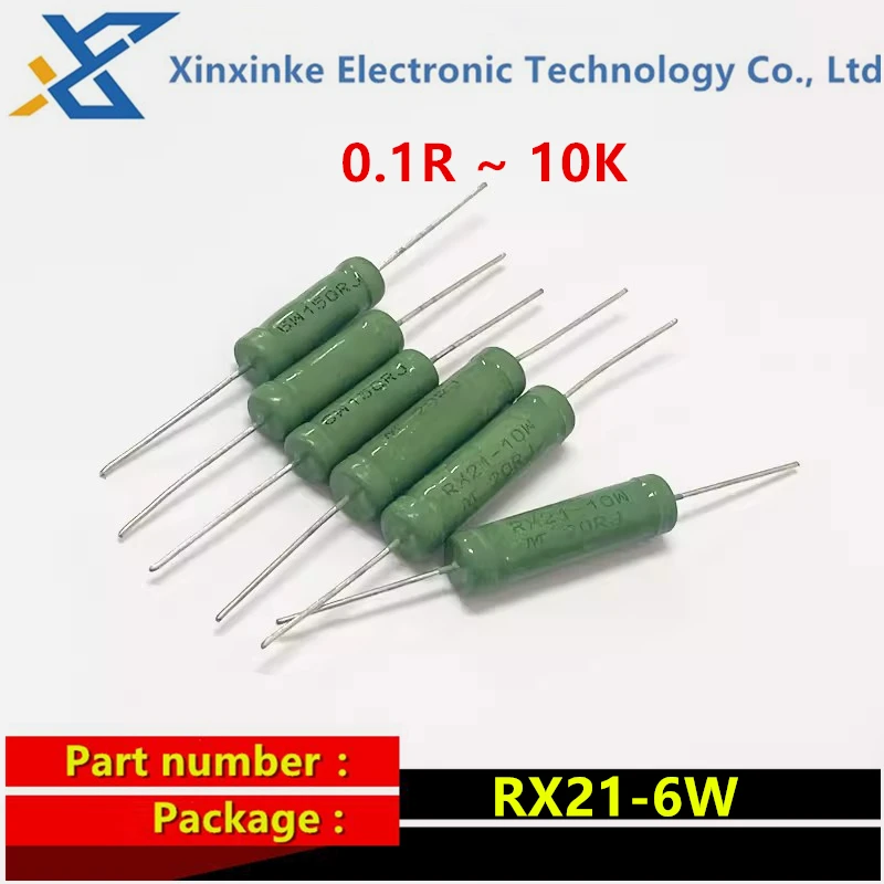 10PCS RX21-6W 0.1R~10K 2R 5R 10R 30R 50R 82R 100R 390R 470 Ohms 1K 10K 20K 33K 47K Resistor RX21 6W Wire Wound Resistance