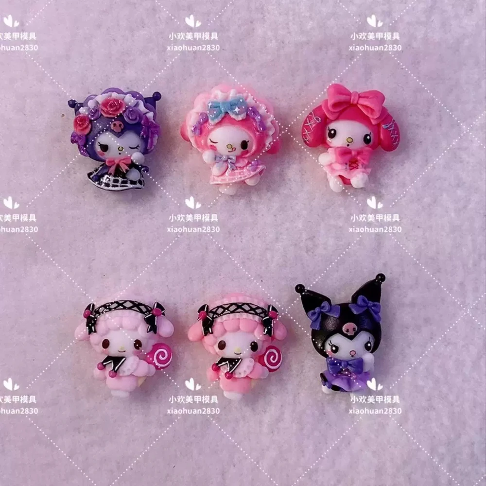 Cute Sanrio Kuromi Mymelody Blink Acrylic Nails Mold Doll Finished Product Lollipop 3D Silicone Finished Handwork Nails Mold