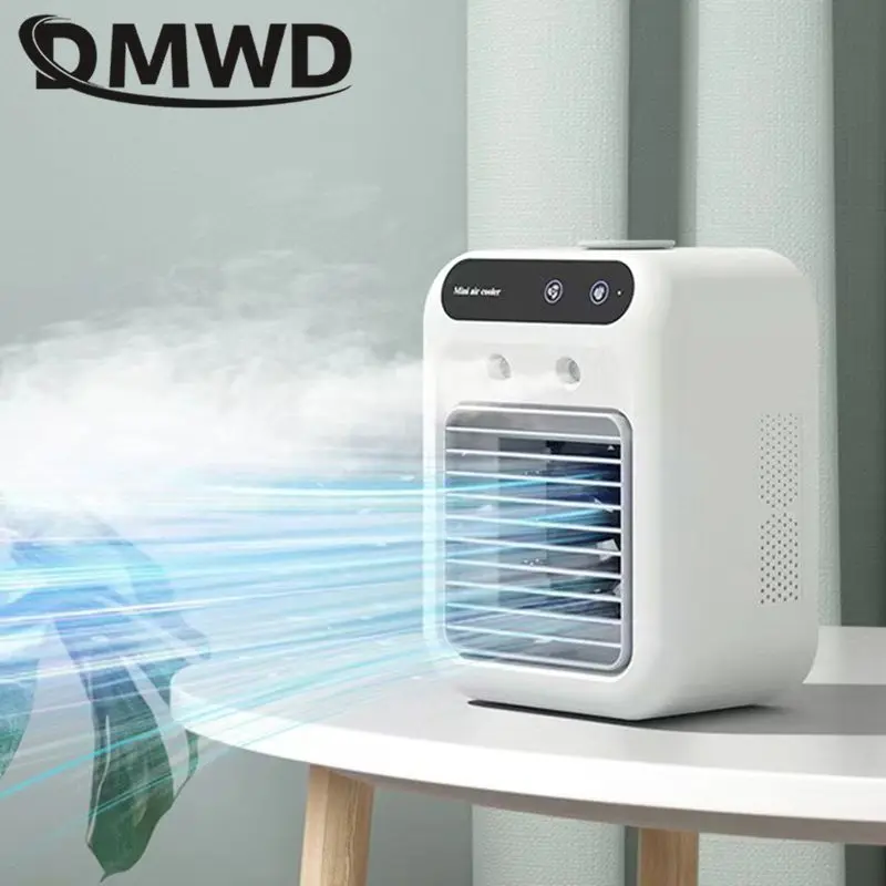 DMWD Rechargeable Mini Air Conditioner Portable Water cooling fan Humidifier Purifier Desktop Air Cooler Fan for Office Desktop