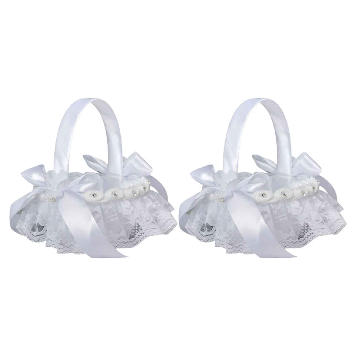 2Pcs White Flower Girls Basket Wedding Basket for Flower Bride/Kids Hand Held Wedding Ceremony Party Decorations,D