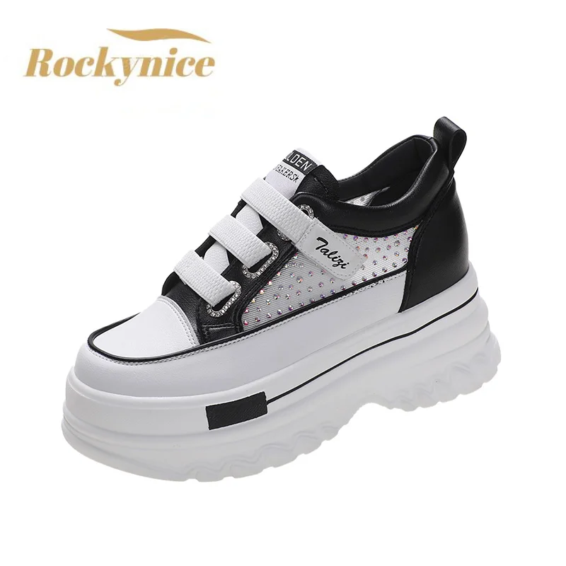 2022 Summer Women High Platform Bling Casual Shoes 8CM Comfortable Wedges Chunky Sneakers Breathable Mesh Sport Dad Shoes Woman