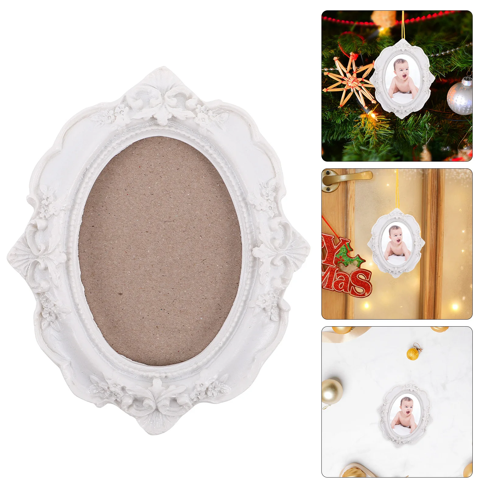 

Oval Vintage Frame Retro Picture Frames White Ornate Wall Hanging Photo Display Frame Decorative Home Wall Art