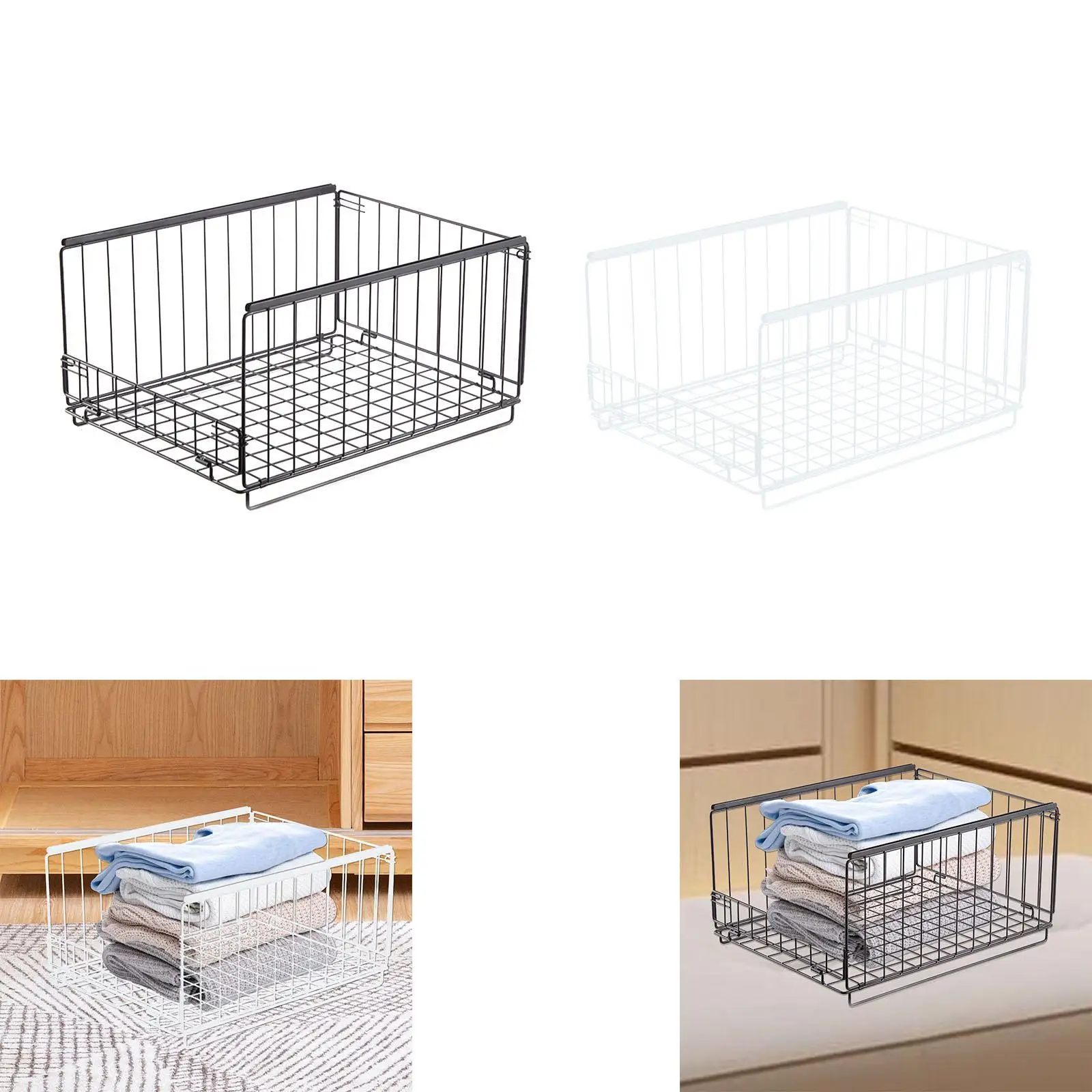 

Stackable Storage Basket Storage Bin Iron Sweater Desktop Closet Storage Drawer Wardrobe Storage Frame for Household Cupboard