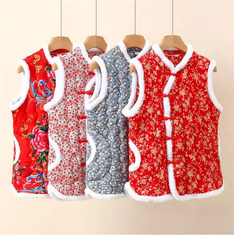 Plus size Chinese Style Winter Warm Cotton-padded Vest Northeast Flower sleeveless parkas Cheongsam Old-fashion peony tang vests