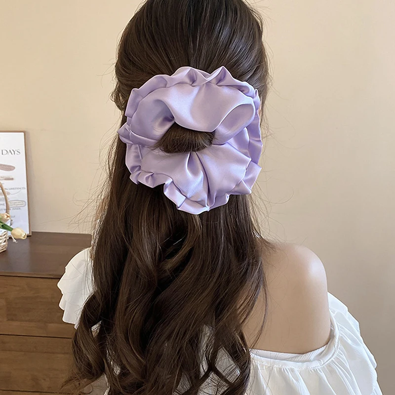 ขนาดใหญ่ Scrunchies ใหญ่ยางผมยืดหยุ่น Girs ผู้ถือหางม้า Smooth ซาติน Scrunchie ผู้หญิงอุปกรณ์เสริมผม