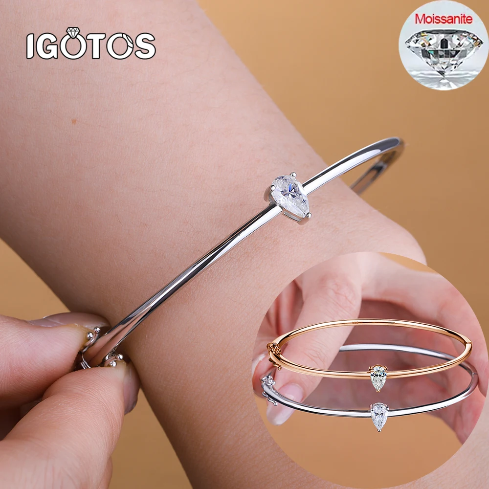 

1CT Pear Cut Moissanite Bangles for Women D VVS Solitaire Diamond Bracelet Certified 925 Sterling Silver Birthday Party Gifts