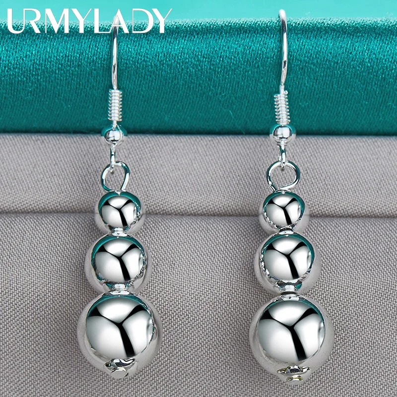 URMYLADY 925 Sterling Silver Three Ball Earrings For Women Wedding Party Fashion Jewelry