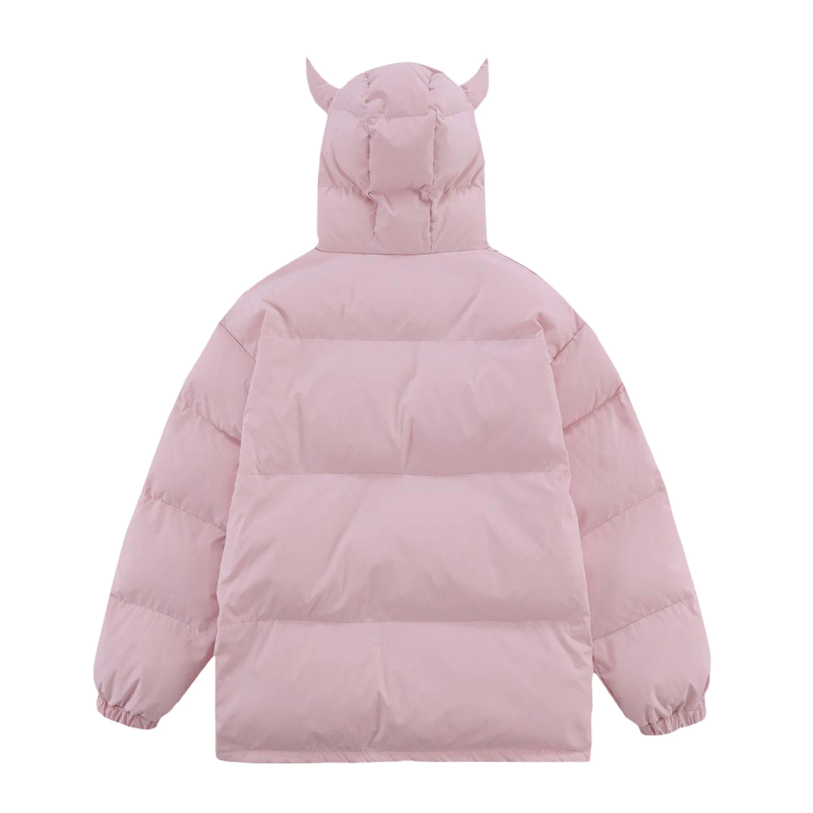 Women's Devil Horn Puffer Jacket Winter Warm Quilted Coat Long Sleeve Zip Up Outwear with Hood